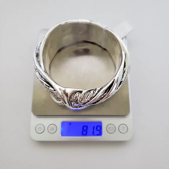 Shablool 925 Sterling Silver Textured Bangle Bracelet 8.25" - Picture 4 of 11